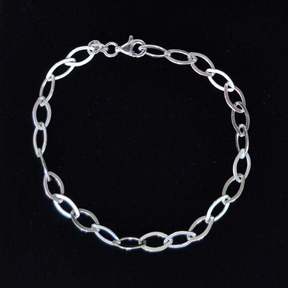 Sterling Silver Dainty Oval Link Bracelet, Real Solid Silver Stamped 925 ITALY - Picture 5 of 6